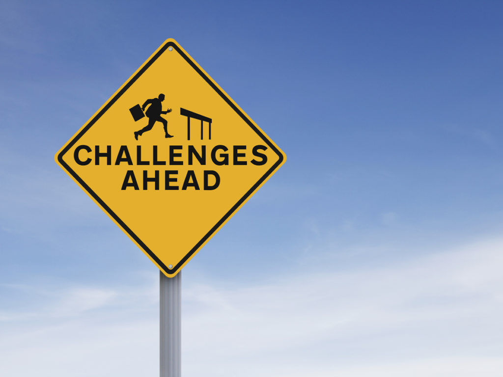 A conceptual road sign on challenges or obstacles